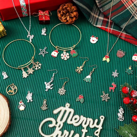 200Pcs Christmas Charms for Jewelry Making, Xmas Enamel Charms Mixed Bulk Antiqu - Picture 4 of 7